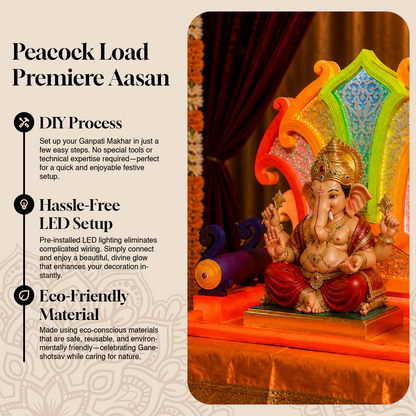 Load Peacock Premium LED Ganpati Aasan | Eco-Friendly Ganapati Aasan