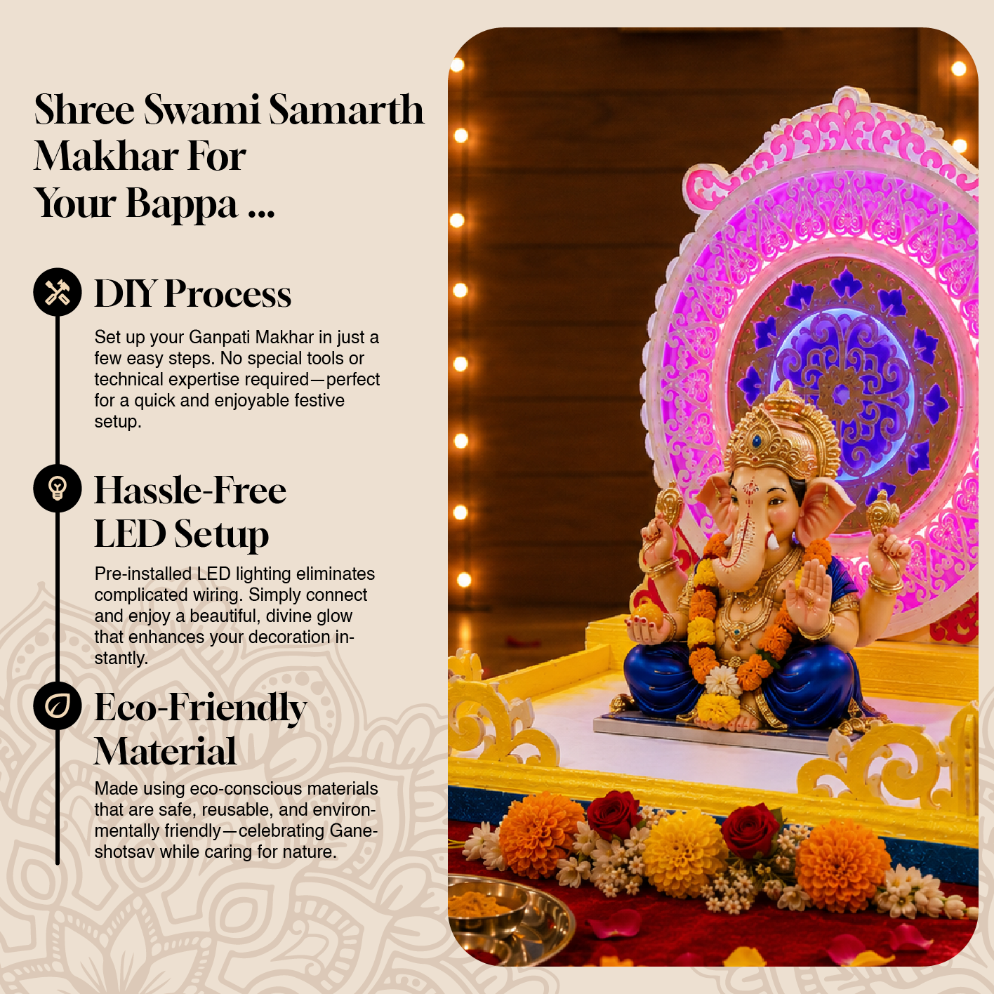 2Ft. LED Round Ganpati Aasan | Decorative LED Ganapati Aasan