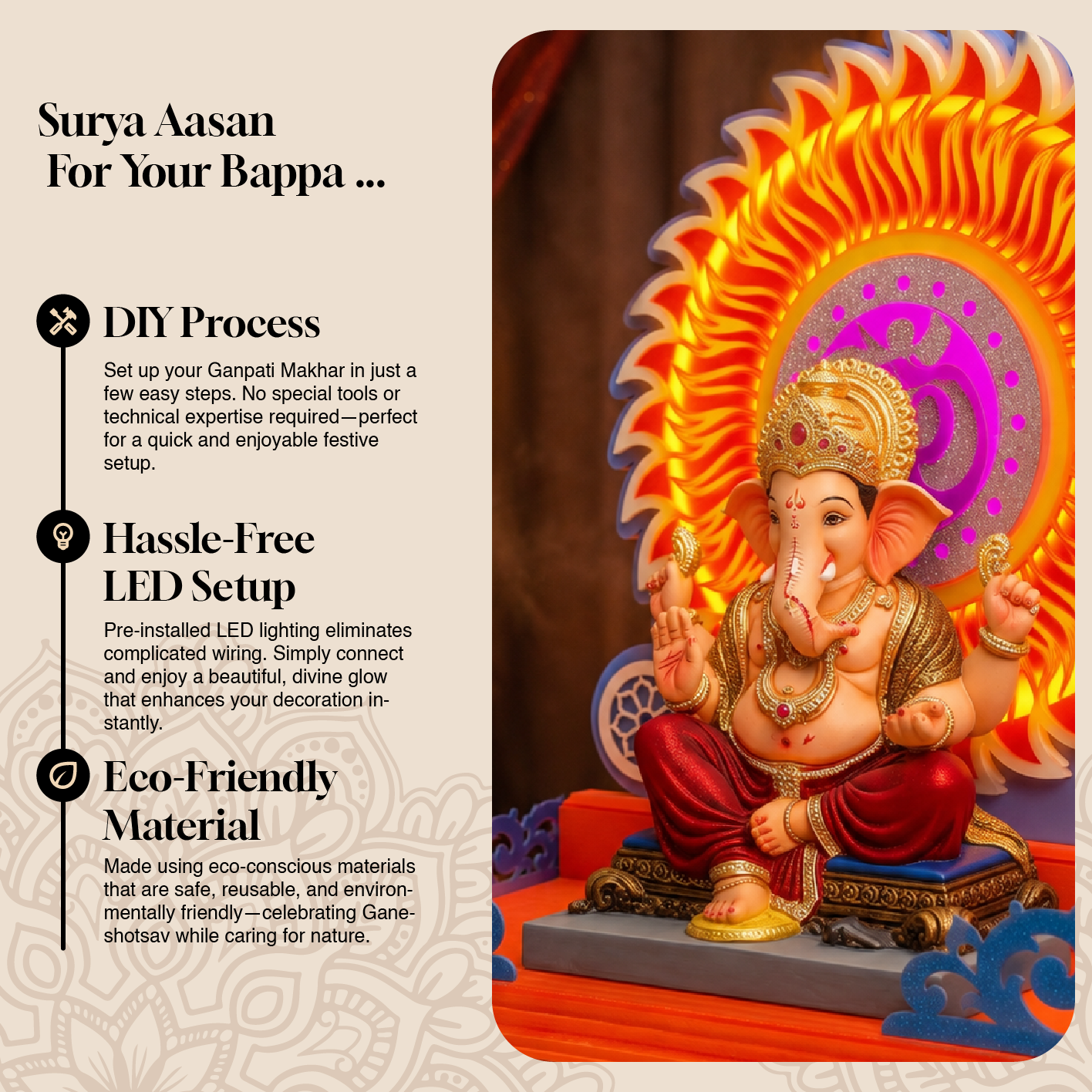 Surya Aasan | 2ft LED Ganpati Aasan | Eco-Friendly Ganapati Decoration
