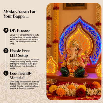 Modak Ganpati Aasan 26 x 26 Inch | Premium LED Decorative Makhar | Dahotre Arts