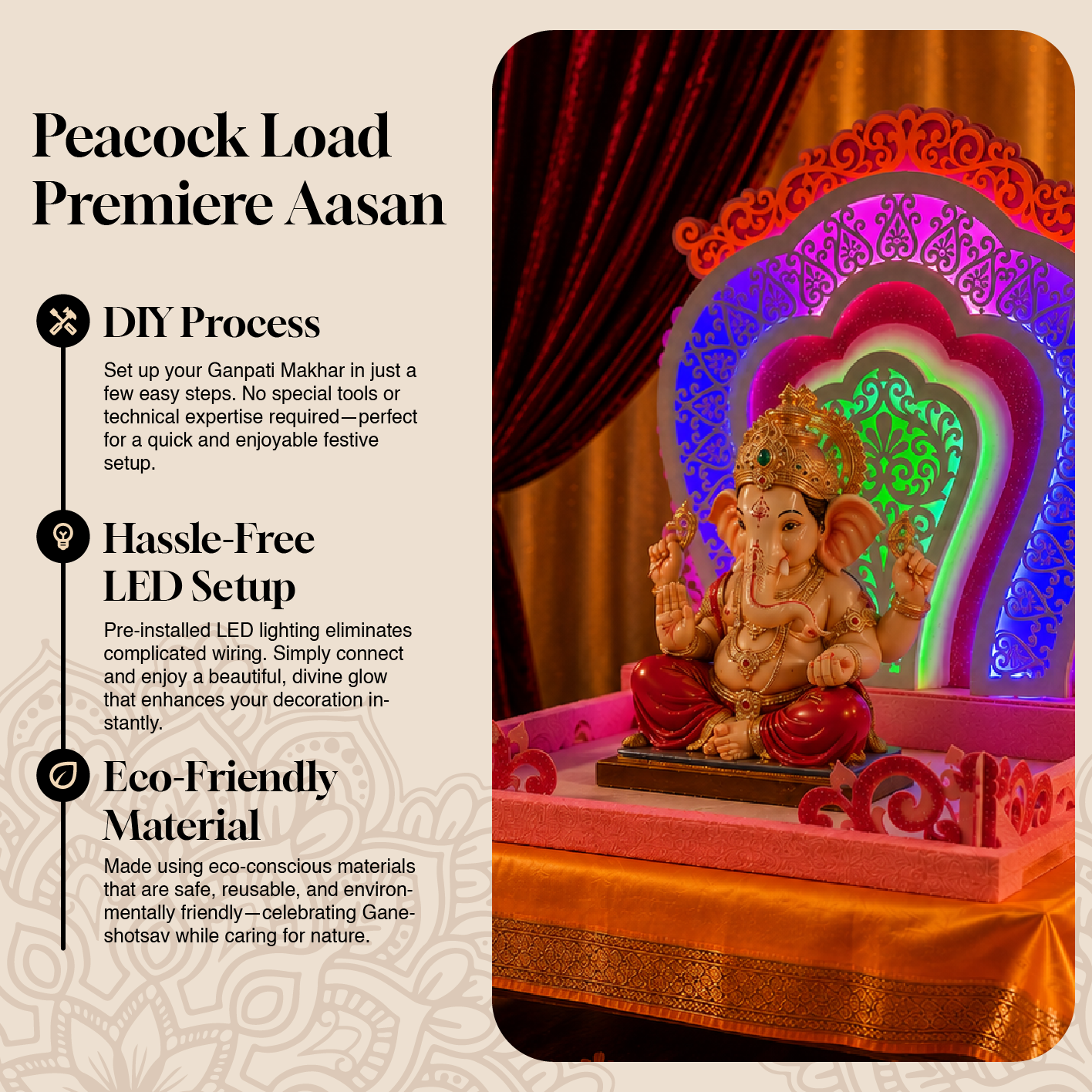 Royal Floral Arch Ganpati Aasan with LED | Handcrafted Decoration