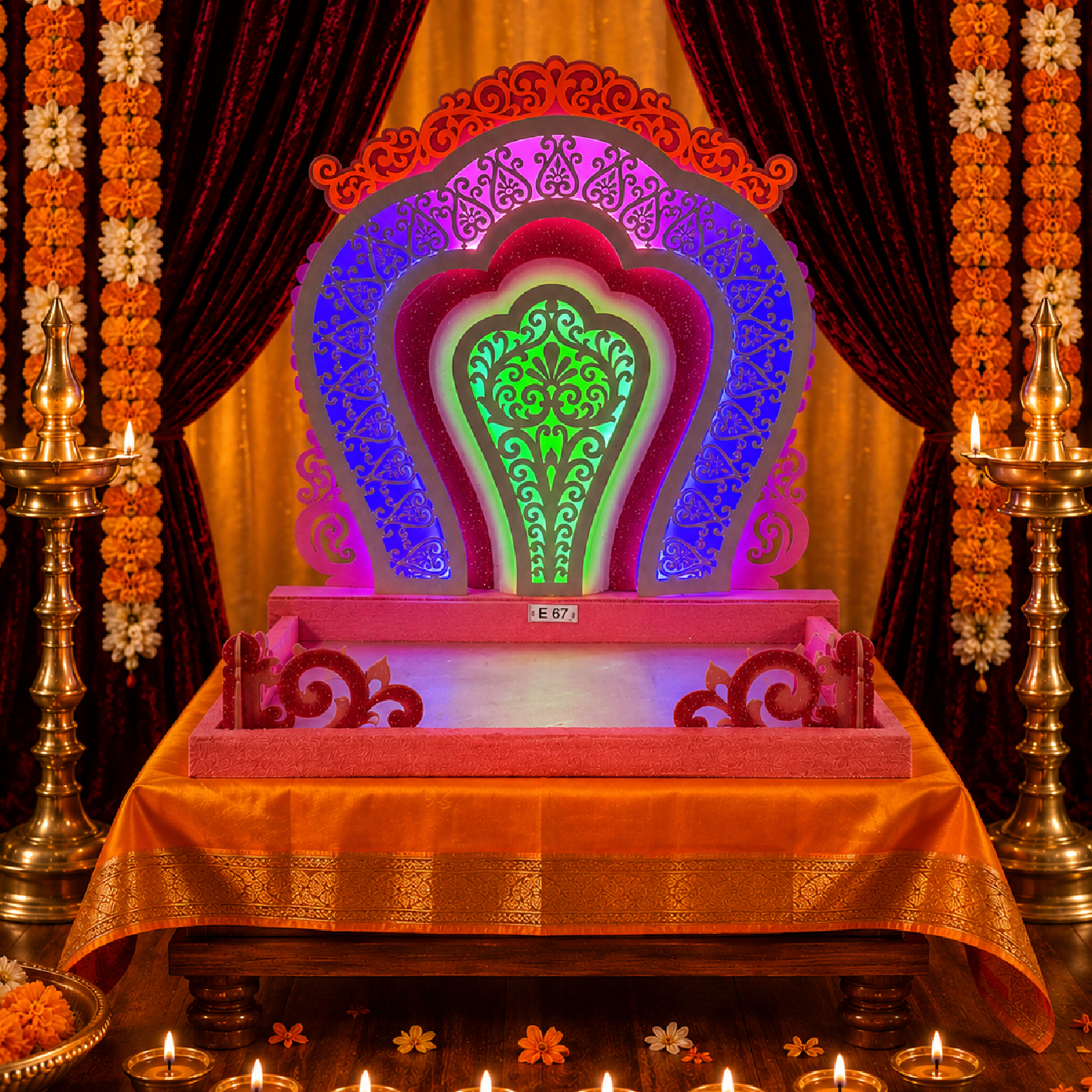 Royal Floral Arch Ganpati Aasan with LED | Handcrafted Decoration