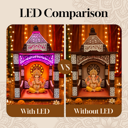 Pillar Brown Aasan with Integrated LED | Eco-Friendly Ganpati Makhar