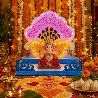 Koyari Ganpati Aasan | 2 Feet LED Ganapati Makhar | Dahotre Arts