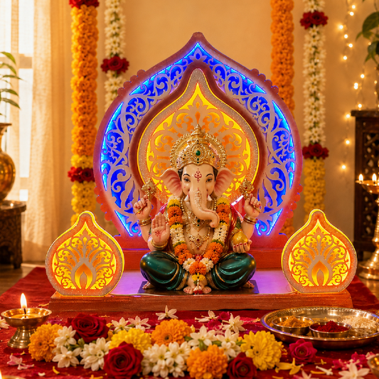 Modak Ganpati Aasan 26 x 26 Inch | Premium LED Decorative Makhar | Dahotre Arts