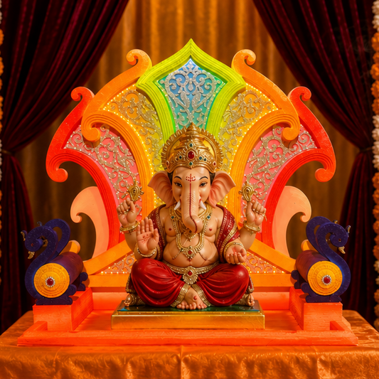 Load Peacock Premium LED Ganpati Aasan | Eco-Friendly Ganapati Aasan