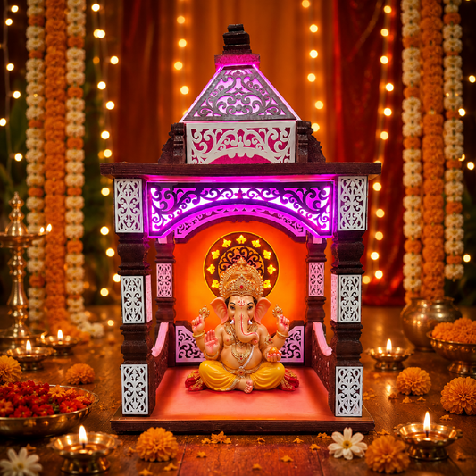 Pillar Brown Aasan with Integrated LED | Eco-Friendly Ganpati Makhar