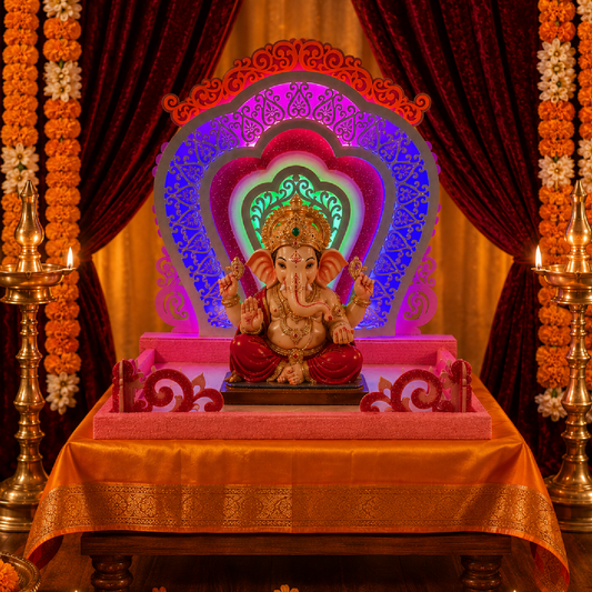 Royal Floral Arch Ganpati Aasan with LED | Handcrafted Decoration