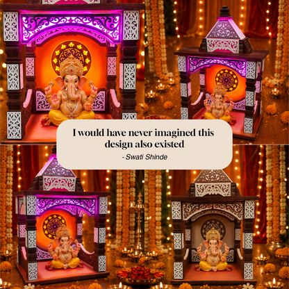 Pillar Brown Aasan with Integrated LED | Eco-Friendly Ganpati Makhar